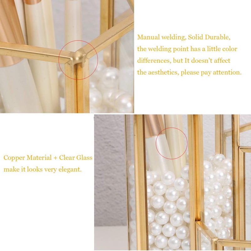 K COOL Decorative Makeup Brush Holder Pen Pencil Holder for Desk Organizer Gold Glass Cosmetic Display Cases Pot for Women Girls - Image 3